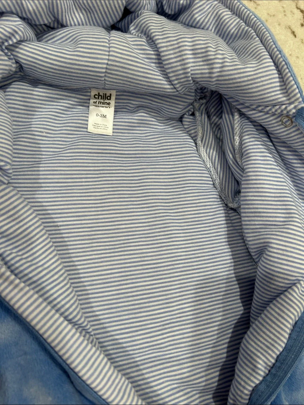 Carter's Light Blue Plush Infant Hooded Footed One-Piece
